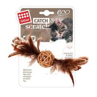 Игрушка "GiGwi" для кошек "Плетеный мячик" с перьями, 13 см фото в интернет-магазине ZooVsem.by