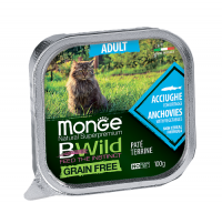 Monge BWild GF Cat BWild Anchovies/Vegetables, анчоус с овощами для взрослых кошек (100 г х 16 уп.) фото в интернет-магазине ZooVsem.by