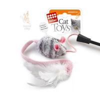 Дразнилка "GiGwi" для кошек на стеке со звуковым чипом, мышкой и перьями, 51 см фото в интернет-магазине ZooVsem.by