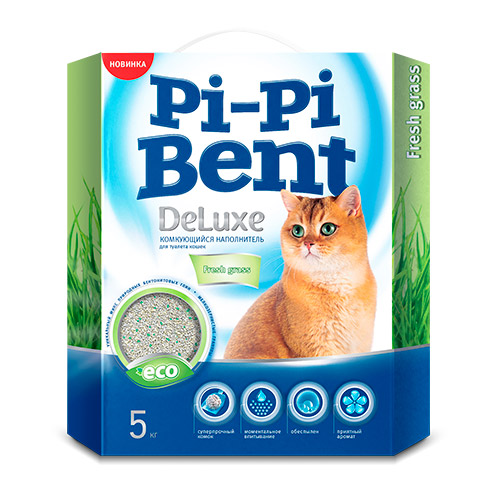 Наполнитель "Pi-Pi-Bent", Deluxe Fresh Grass, комкующийся, 5 кг фото в интернет-магазине ZooVsem.by