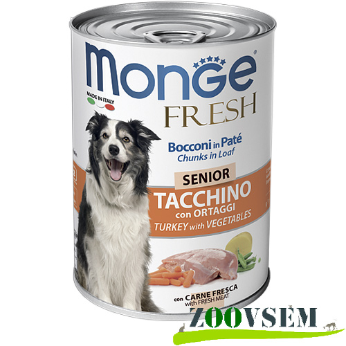 Monge Dog Fresh Chunks in Loaf Turkey Senior (400 г х 6 шт.) фото в интернет-магазине ZooVsem.by