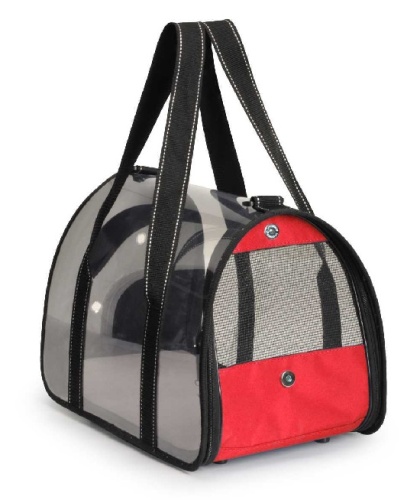 Переноска-сумка с прозрачными стенками для питомцев до 7 кг, красная, 48x29x29 см фото в интернет-магазине ZooVsem.by