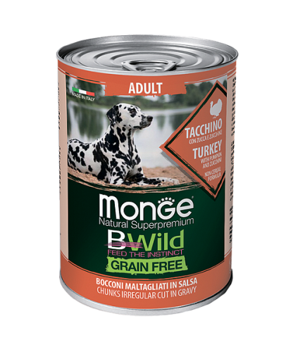Monge BWild GF All Breeds Adult Tacchino (400 г х 6 уп.)  фото в интернет-магазине ZooVsem.by