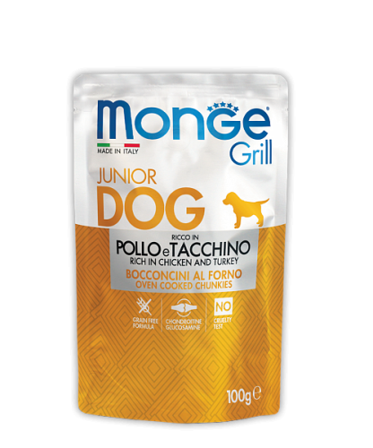 Monge Dog Grill PUPPY&JUNIOR POLLO e TACCHINO (100 г х 8 уп.) для щенков фото в интернет-магазине ZooVsem.by