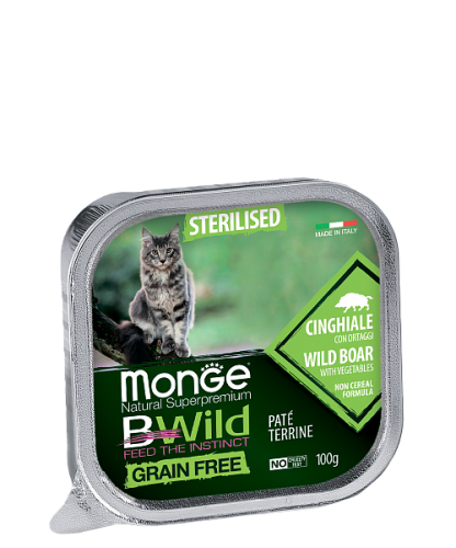 Monge BWild GF Cat BWild Sterilised Boar/Vegetables (100 г х 16 уп.) фото в интернет-магазине ZooVsem.by