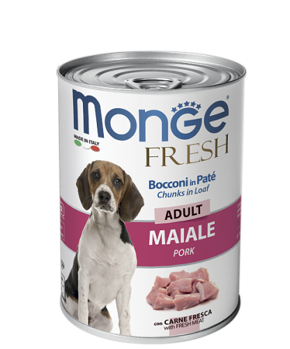Monge Dog Fresh Chunks in Loaf Pork Adult (400 г х 6 уп.) мясной рулет с кусочками свинины фото в интернет-магазине ZooVsem.by